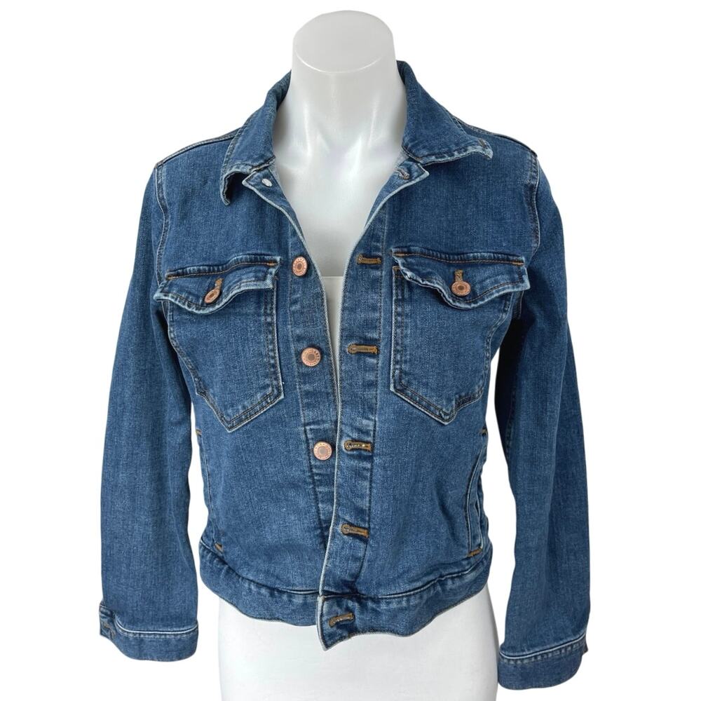 J.Crew Women's Blue Denim Long Sleeve Stretch Button Down Crop Jean Jacket Sz XS